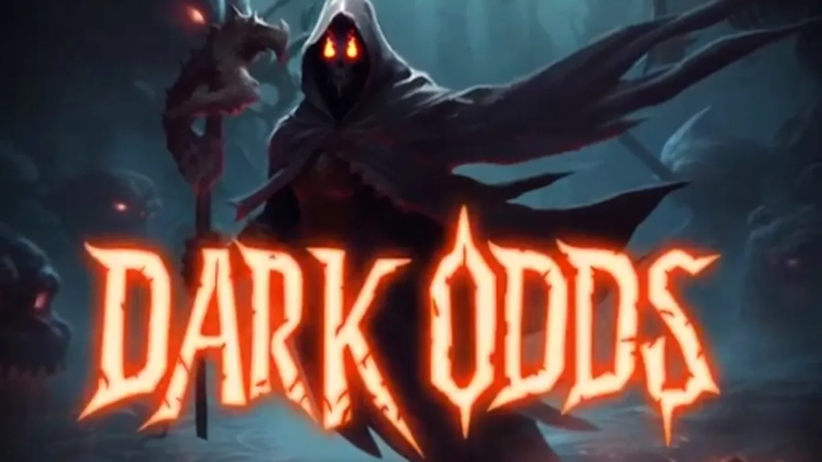 Tampilan visual mesin slot Dark Odds dengan tema horor Halloween