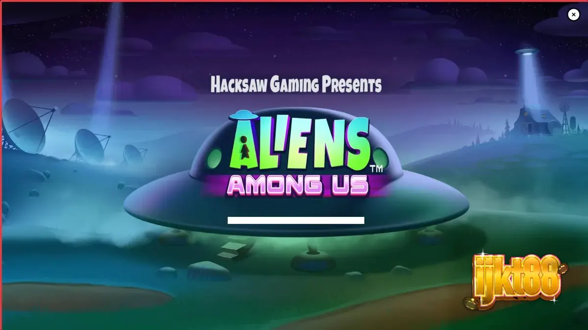 Tampilan visual slot Aliens Among Us dengan tema invasi alien dan agen FBI.